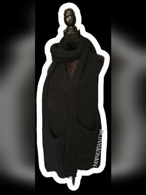 ✨️Chunky Black Knit Scarf Vest with Pockets-Long